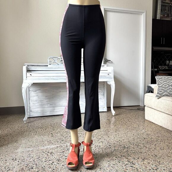 Free People Checkmate Flare Leggings Pants  Small Checkered Black Red Pull On - Picture 2 of 9